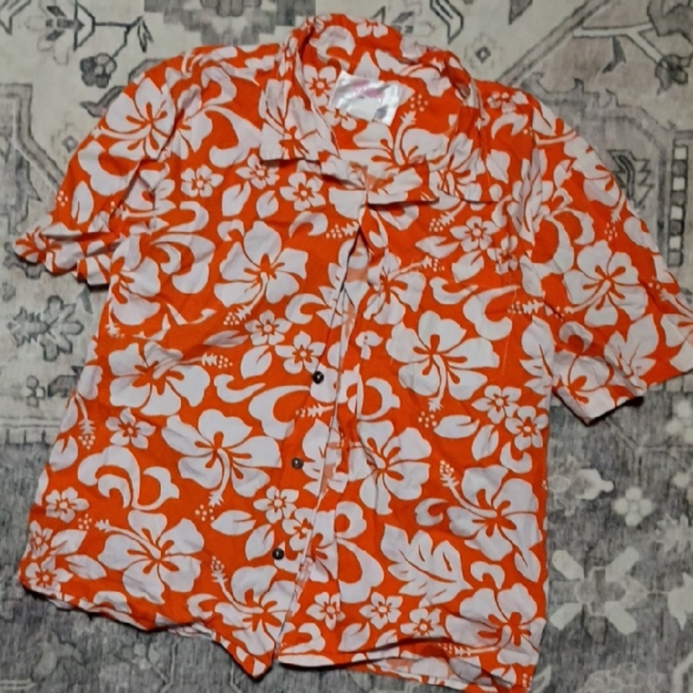 Orange and White Floral Button-Up Shirt
